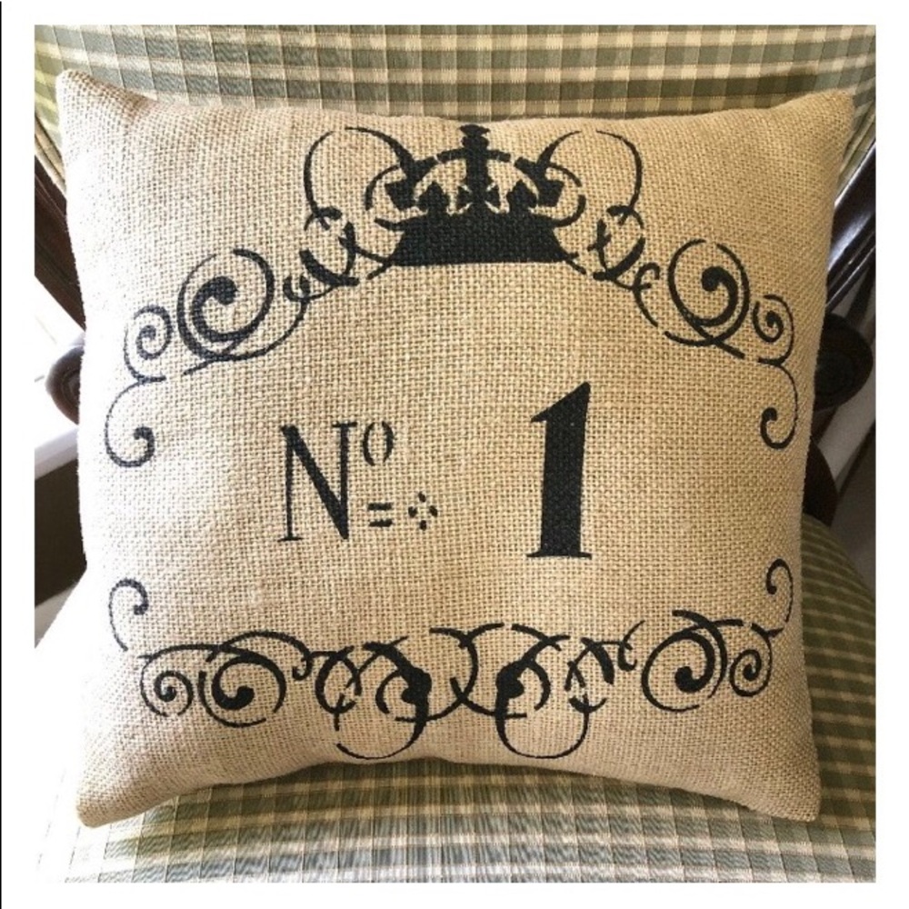 New Burlap Pillow Cover w/ Ribbon Ties